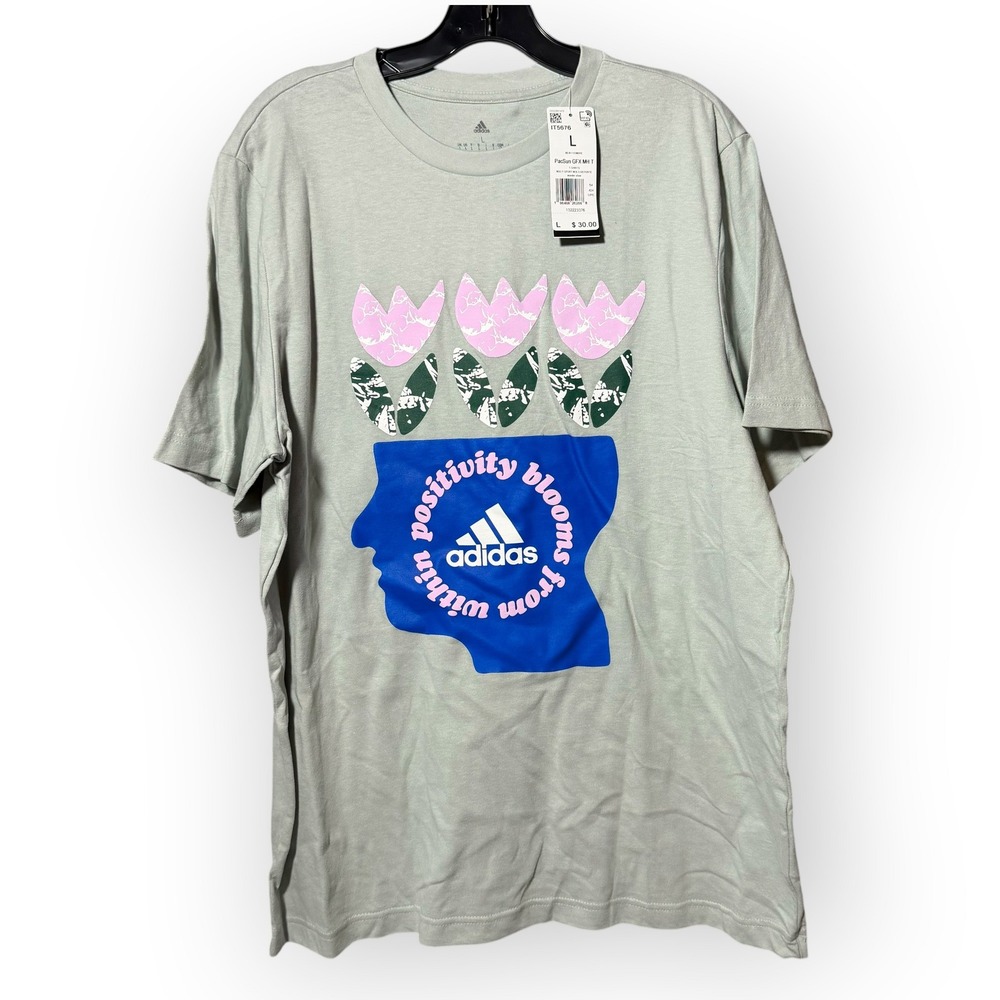 Adidas‎ PacSun GFX MH T Shirt Mens Large Wonder Silver Positivity Blooms IT5676